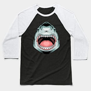 Shark Head Mouth Teeth Scary Baseball T-Shirt